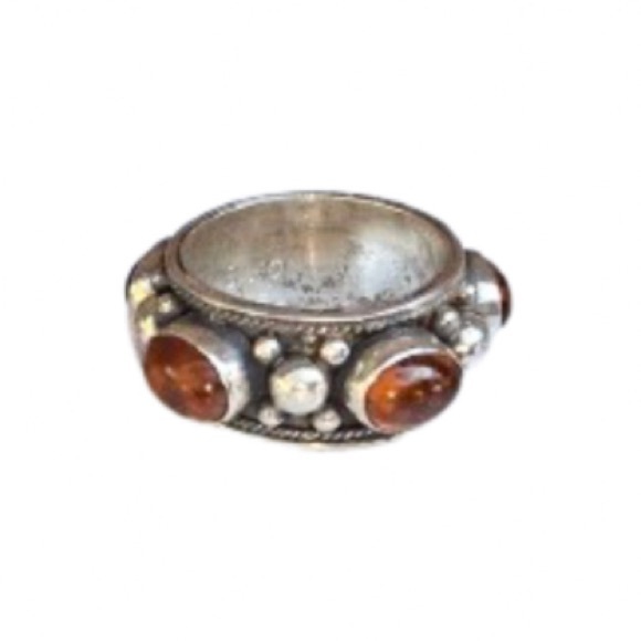 Vintage Sterling Silver Amber Cabochon Ring Sz 7-3/4 - Picture 10 of 12